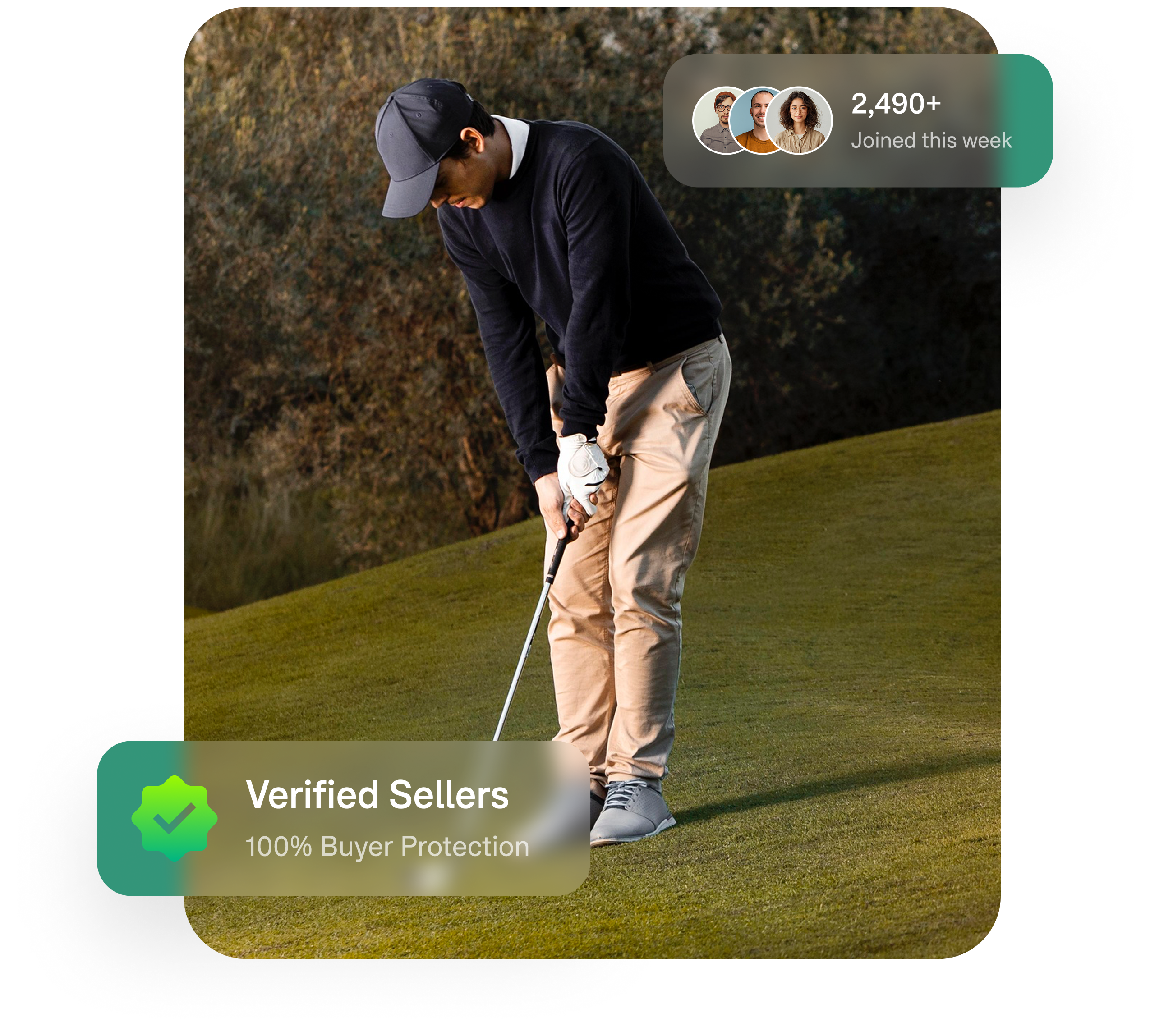 Golfer with verified seller badges